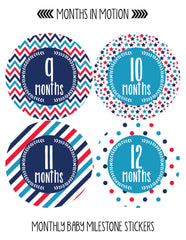Months In Motion - Baby Month Stickers - Monthly Baby Sticker for Boys (1081) - Monthly Baby Sticker
