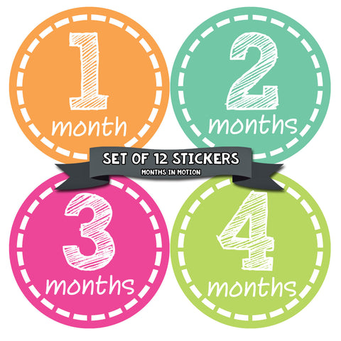 Months in Motion 150 Monthly Baby Stickers Baby Girl Months 1-12 Milestone