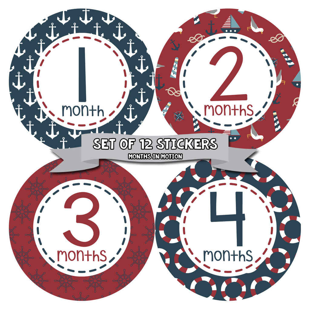 Months in Motion 388 Monthly Baby Stickers Baby Boy Month Milestone Sticker - Monthly Baby Sticker