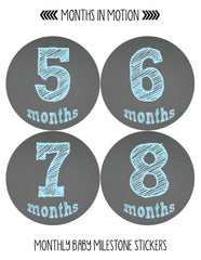 Months in Motion 123 Monthly Baby Stickers Baby Boy Chalkboard Milestone Age - Monthly Baby Sticker
