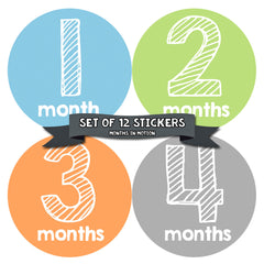 Months in Motion 108 Monthly Baby Stickers Baby Boy Milestone Age Sticker Photo - Monthly Baby Sticker