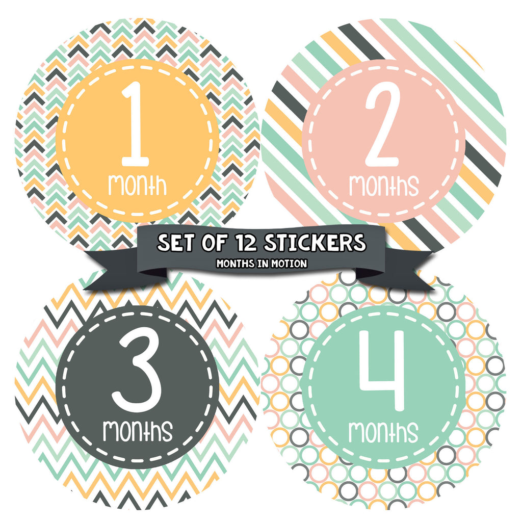 Months in Motion 359 Monthly Baby Stickers Baby Girl Month 1-12 Milestone - Monthly Baby Sticker