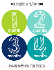 Months in Motion 112 Monthly Baby Stickers Baby Boy Milestone Age Sticker Photo - Monthly Baby Sticker
