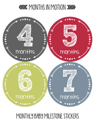 MONTHS IN MOTION Monthly Newborn Baby Boy Milestone Stickers DELUXE SET