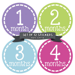 Months in Motion 345 Monthly Baby Stickers Milestone Age Sticker Photo Prop - Monthly Baby Sticker