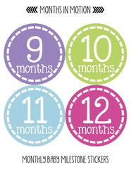Months in Motion 345 Monthly Baby Stickers Milestone Age Sticker Photo Prop - Monthly Baby Sticker