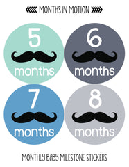 Months in Motion 154 Monthly Baby Stickers Boy Mustache 12 Month Milestone - Monthly Baby Sticker