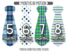 Months in Motion 752 Monthly Baby Stickers Necktie Tie Baby Boy Months 1-12 - Monthly Baby Sticker