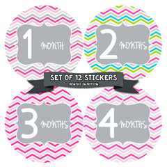 Months in Motion 129 Monthly Baby Stickers Milestone Age Sticker Photo Prop - Monthly Baby Sticker