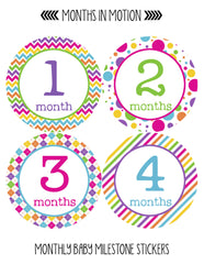 Months in Motion 198 Monthly Baby Stickers Baby Girl Month 1-12 - Milestone Age - Monthly Baby Sticker