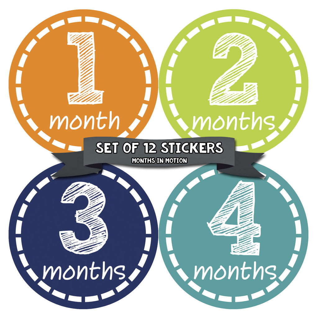 Months in Motion 307 Monthly Baby Stickers Baby Boy Milestone Age Sticker Photo - Monthly Baby Sticker