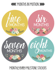 Months In Motion - Baby Month Stickers - Monthly Baby Sticker for Girls - Floral - Monthly Baby Sticker