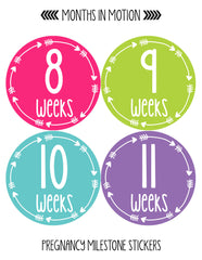 Months In Motion Pregnancy Week By Week Belly Stickers Set of 36 Photo Stickers