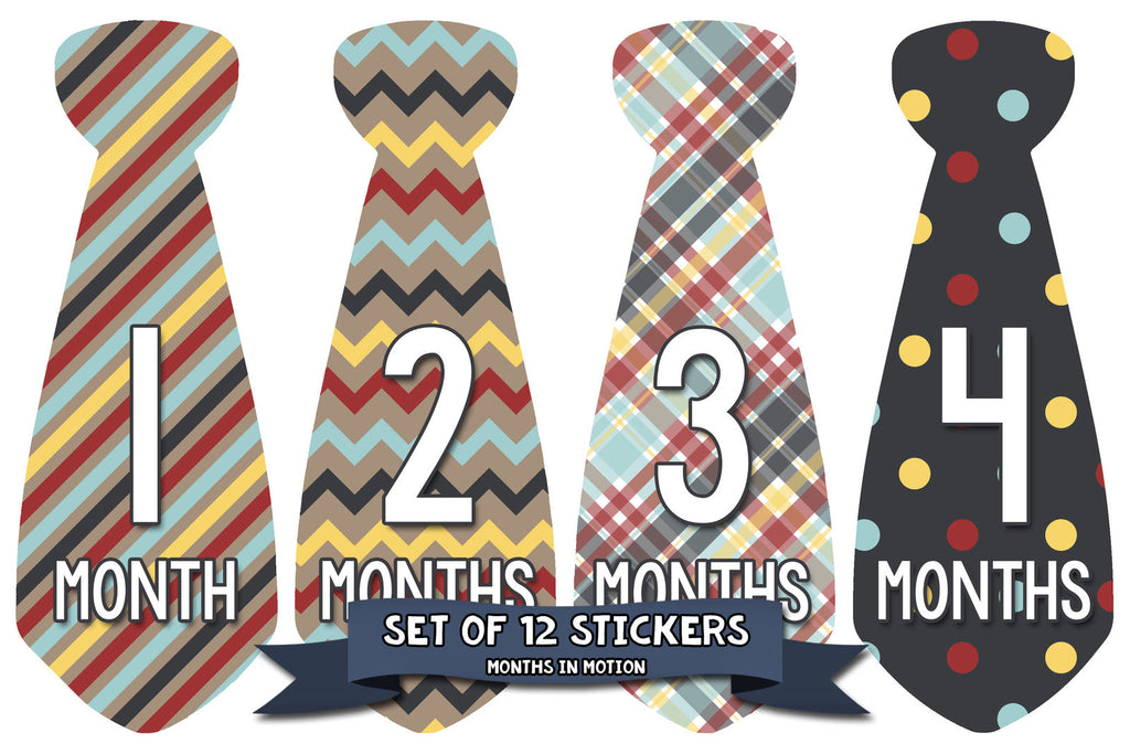 Months in Motion 706 Monthly Baby Stickers Necktie Tie Baby Boy Months 1-12 - Monthly Baby Sticker