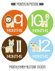 Months in Motion 047 Monthly Baby Stickers Baby Animals Months 1-12 Milestone - Monthly Baby Sticker
