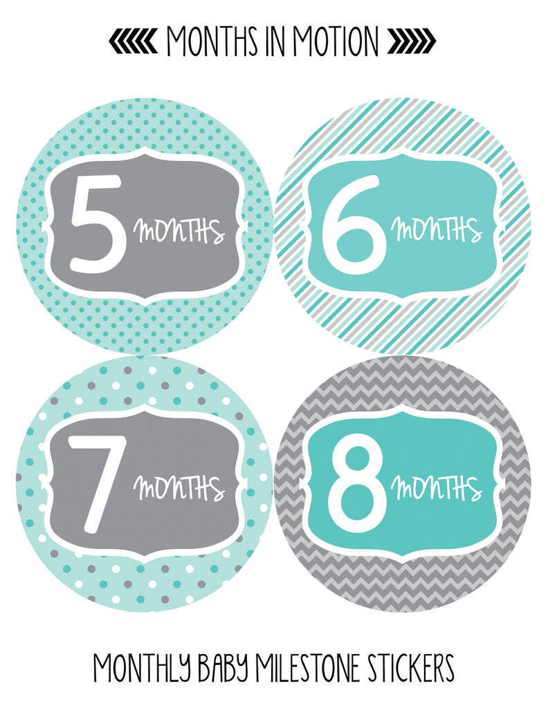 Months in Motion 132 Monthly Baby Stickers Baby Boy - Month 1-12