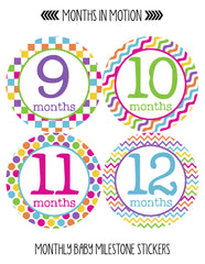 Months in Motion 199 Monthly Baby Stickers Girl Month 1-12 Milestone Age Sticker - Monthly Baby Sticker