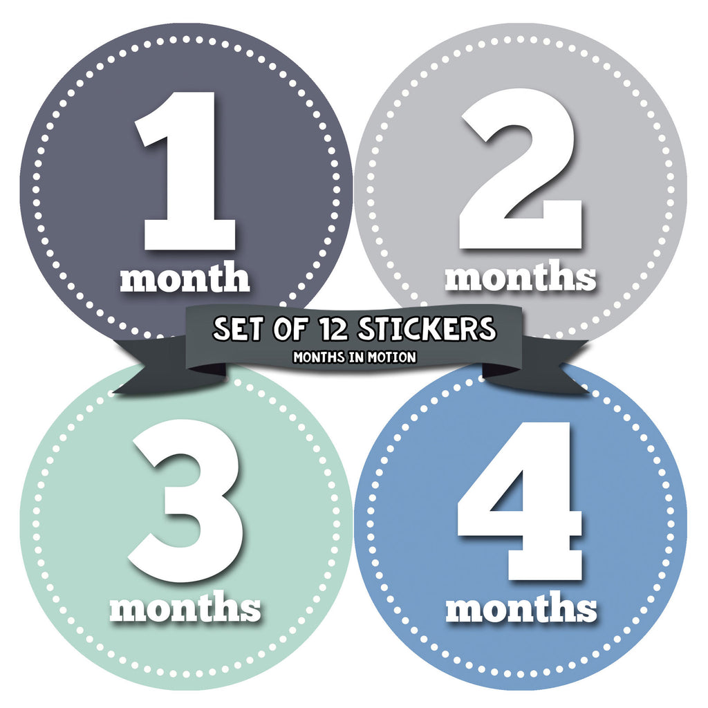 Months in Motion 132 Monthly Baby Stickers Baby Boy - Month 1-12 – Months  In Motion