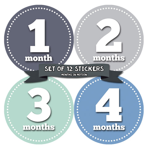Months in Motion 061 Monthly Baby Stickers Baby Boy Month 1-12 Milestone Age
