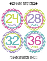 Months in Motion 902 Pregnancy Baby Bump Stickers Maternity Week Sticker Chevron - Monthly Baby Sticker