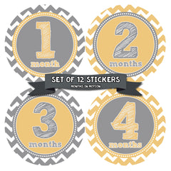 Months in Motion 282 Monthly Baby Stickers Milestone Photo Prop Yellow Chevron - Monthly Baby Sticker