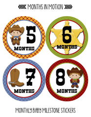 Months in Motion 340 Monthly Baby Stickers Baby Boy Months 1-12 Cowboy Western - Monthly Baby Sticker