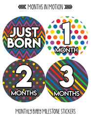 MONTHS IN MOTION Monthly Newborn Baby BOY Milestone Stickers DELUXE SET