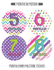 MONTHS IN MOTION Monthly Baby Photo Milestone Month Age Growth Stickers for Girl - Monthly Baby Sticker