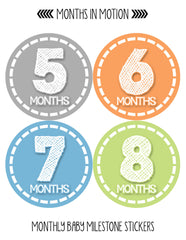 Months in Motion 368 Monthly Baby Stickers Baby Boy Months 1-12 Milestone Photo - Monthly Baby Sticker