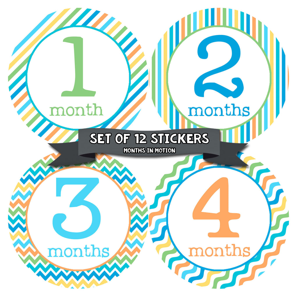 Baby Month Stickers | 12 Monthly Milestone Stickers for Baby Boy - Monthly Baby Sticker