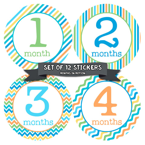 Baby Month Stickers | 12 Monthly Milestone Stickers for Baby Boy