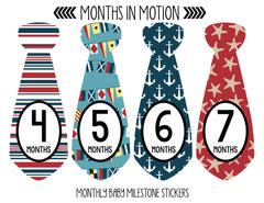MONTHS IN MOTION Monthly Newborn Baby BOY tie Milestone Stickers DELUXE SET