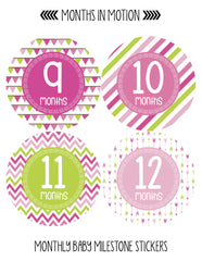 Months in Motion 377 Monthly Baby Stickers Baby Girl Month 1-12 Milestone - Monthly Baby Sticker