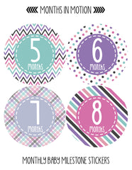 MONTHS IN MOTION Monthly Baby Photo Milestone Month Age Growth Stickers for Girl - Monthly Baby Sticker