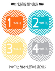 Months in Motion 126 Monthly Baby Stickers Milestone Age Sticker Photo Prop - Monthly Baby Sticker