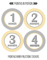 Months in Motion 013 Baby Month Stickers - Gender Neutral Chevron - Months 1-12 - Monthly Baby Sticker
