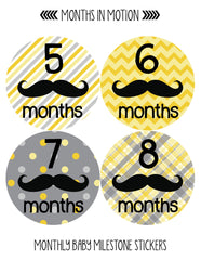 Months in Motion 152 Monthly Baby Stickers Newborn Boy Mustache Months 1-12 - Monthly Baby Sticker