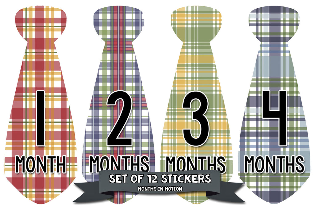 Months in Motion 720 Monthly Baby Stickers Necktie Tie Baby Boy Months 1-12 - Monthly Baby Sticker