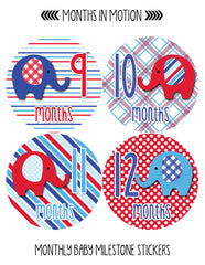 Months in Motion 1031 Monthly Baby Stickers Baby Boy Elephants Months 1-12 - Monthly Baby Sticker