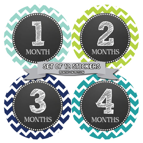 Months in Motion 072 Monthly Baby Stickers Baby Boy Month 1-12 Milestone Age
