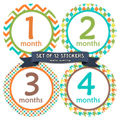 Months in Motion 117 Monthly Baby Stickers Baby Boy Milestone Age Sticker Photo - Monthly Baby Sticker