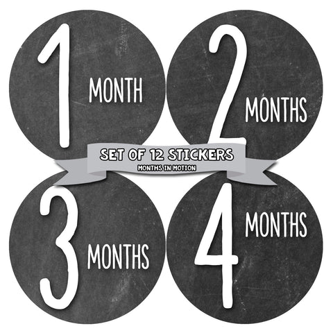 Baby Month Stickers | 12 Monthly Milestone Stickers Chalkboard
