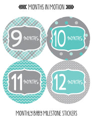 Months in Motion 132 Monthly Baby Stickers Baby Boy - Month 1-12 - Monthly Baby Sticker