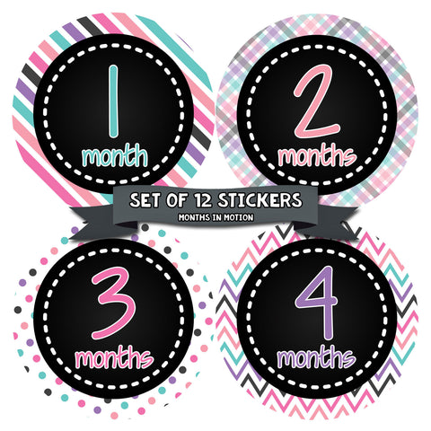 Monthly Baby Stickers Baby Girl Month 1-12 Milestone Age Sticker Photo Prop