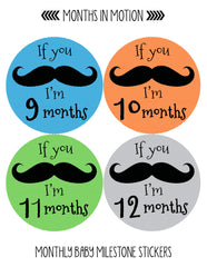 Months in Motion 140 Monthly Baby Stickers Milestone Age Photo Prop Boy Mustache - Monthly Baby Sticker