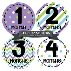 Months in Motion 274 Baby Month Stickers for Newborn Girl Purple Colorful Design - Monthly Baby Sticker