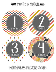 Months in Motion 384 Monthly Baby Stickers Baby Girl Month 1-12 Milestone - Monthly Baby Sticker