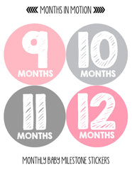 Months in Motion 106 Monthly Baby Stickers Baby Girl Milestone Photo Prop - Monthly Baby Sticker