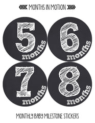 Months in Motion Monthly Baby Stickers Baby Boy or Baby Girl Chalkboard (1126) - Monthly Baby Sticker