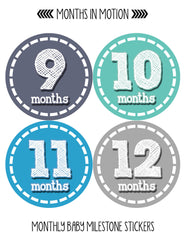 Months in Motion 103 Monthly Baby Stickers Baby Boy Milestone Age Sticker Photo - Monthly Baby Sticker